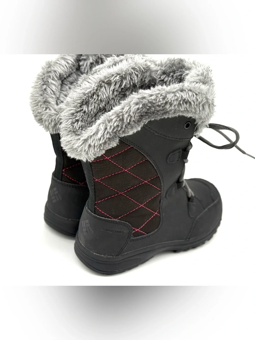 GUC Columbia Girls Ice Maiden Lace Up Quilted Faux Fur Black Winter Snow Boots 2